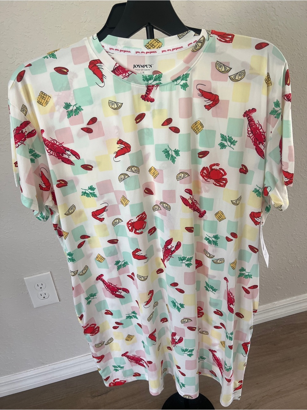 JoySpun Lobster Print Night Shirt- Red, Mint, Yellow L-XL